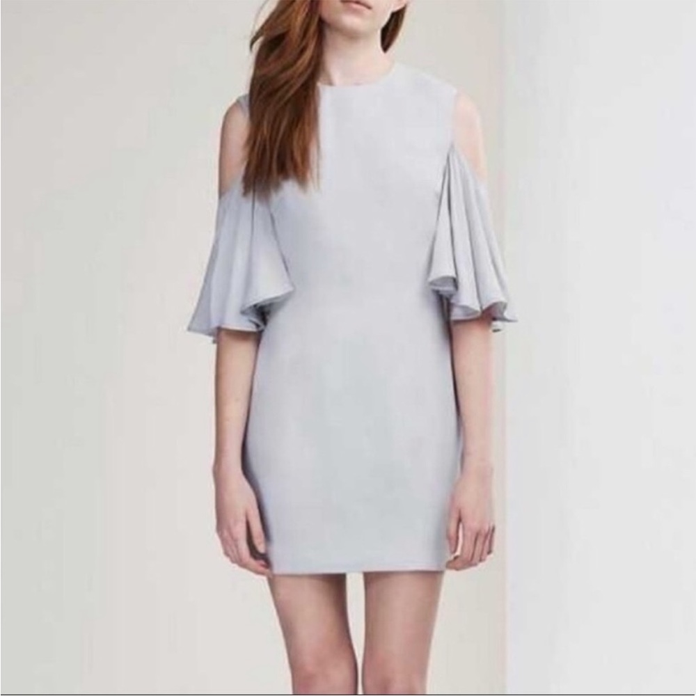Keepsake Believer Cold Shoulder Mini Dress in Pale Gray XS
